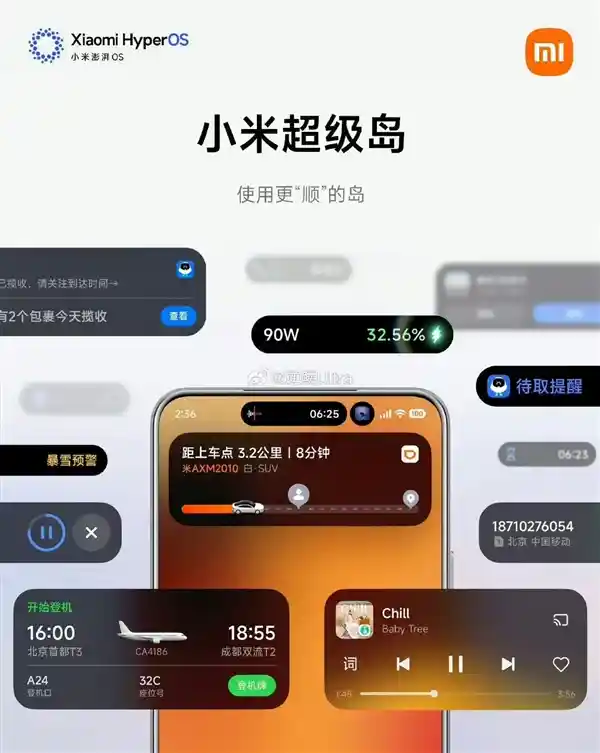 小米澎湃OS 3超级岛重磅升级：三方应用全面接入，体验再进化